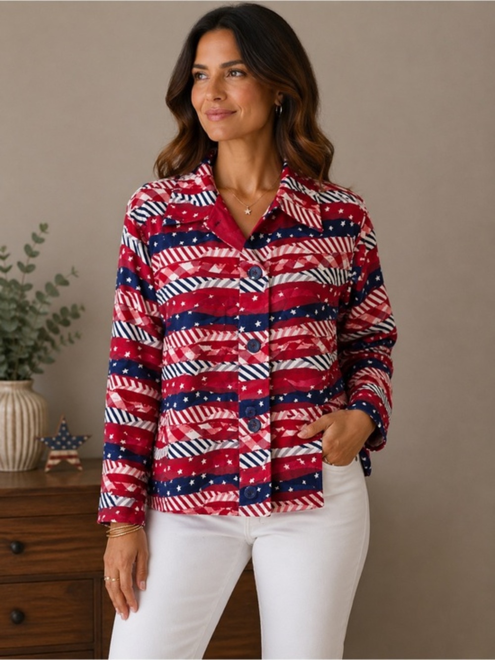 Vintage Keren Hart Red White Blue Jacket perfect for July 4th celebration